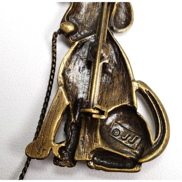 Vintage 1986 JJ Jonette Gold Tone Dog With Leash Brooch - Picture 9 of 13